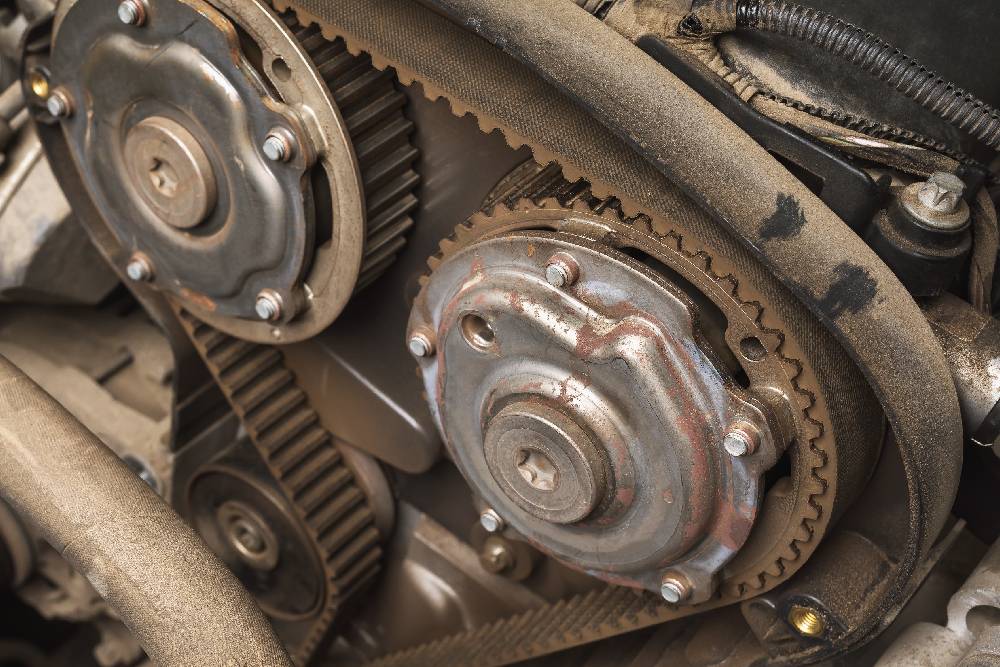 Timing Belt Inspections & Repairs Old timing belt of a passenger car, close-up